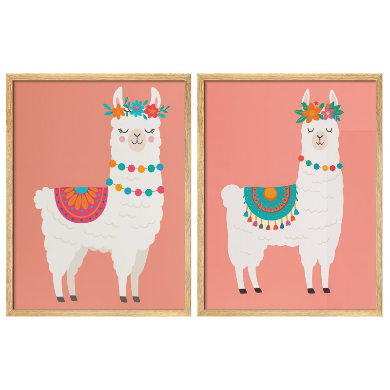 Ensemble d'art mural encadré Boho Llama, Naturel, H 10 po x l 8 po
