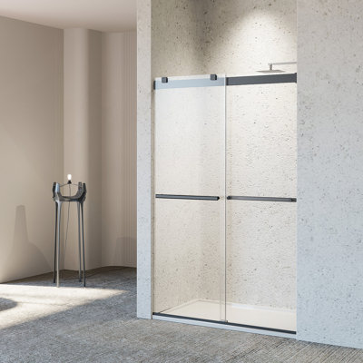 46-48" W * 76" H Frameless Double Sliding Soft-Close Shower Door, Bathroom Sliding Shower Door, 5/16" (8Mm) Thick SGCC Tempered Glass Door, Matte Black