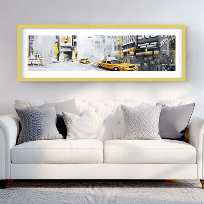 New York City Taxis, reproduction encadrée jaune mat