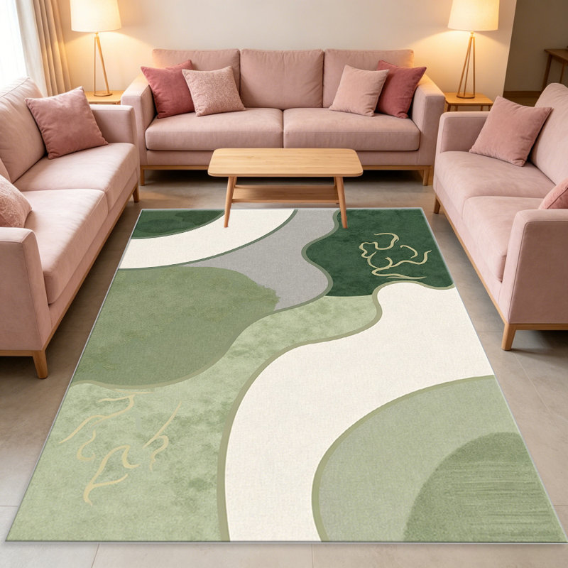 Green Abstract Watercolor carpet-easy to clean, machine-washable, soft and comfortable; suitable for door mats, kitchens, living rooms, bedrooms, corridors, and laundry areas. Easy to clean, durable carpet for home decoration.