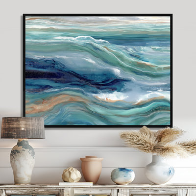 Green Blue Abstract Liquid River - Coastal Wall Art, Green Coastal Canvas Print