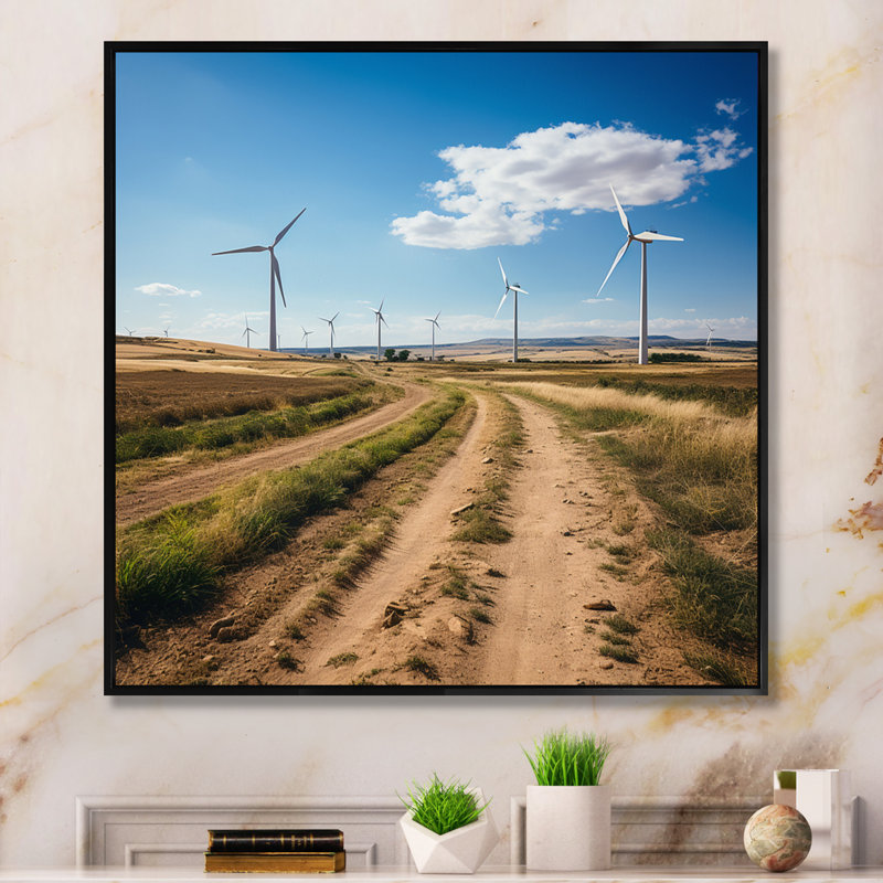Wind Turbines In Wind Farm I, reproduction d'art sur toile, H 16 po x l 16 po x P 1 po, Cadre flottant noir