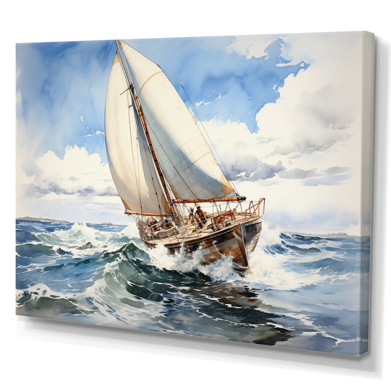 Voilier dans le vent I, H 16 po x l 32 po x P 1 po, Toile tendue