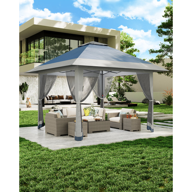 13x13ft Pop Up Gazebo – Double Roof, Mosquito Net, Height Adjustable – Outdoor Canopy Shelter for Patio & Garden Events, Navy