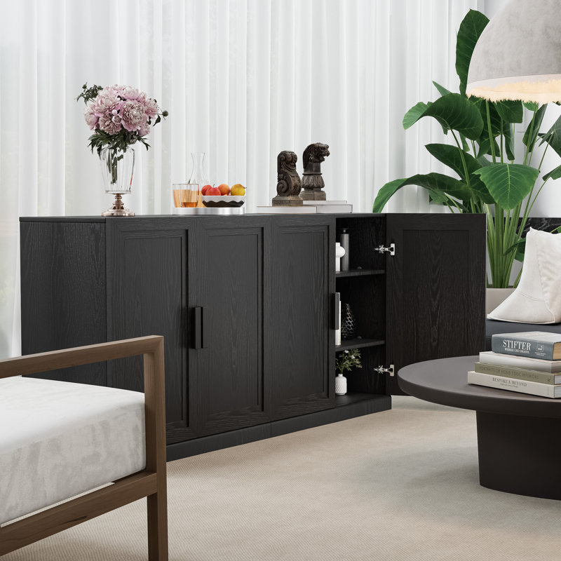 62"×31"×16" Wood Sideboard Cabinet with Adjustable Shelves, Black