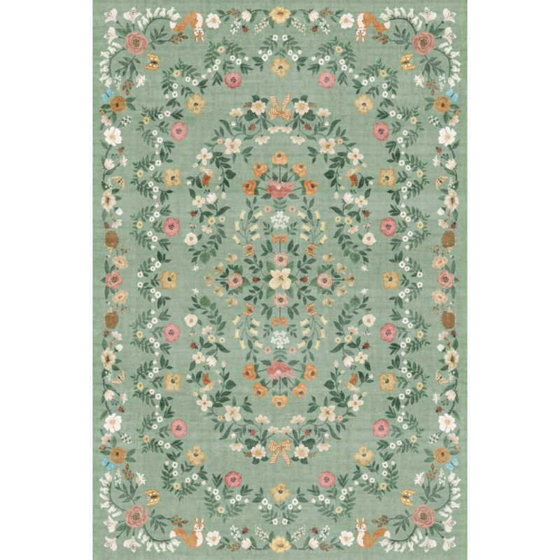 Area Rug Washable Vintage Floral Area Rugs Low Pile Accent Carpet Non-Slip, Mark Resistant, Romantic Cottage Decor for Living Room, Girls Bedroom, Dining Room, Nursery