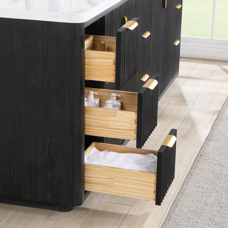 Ensemble de meuble-lavabo double 84 po Adela, Noir, noir, noir, noir, Blanc, Doré