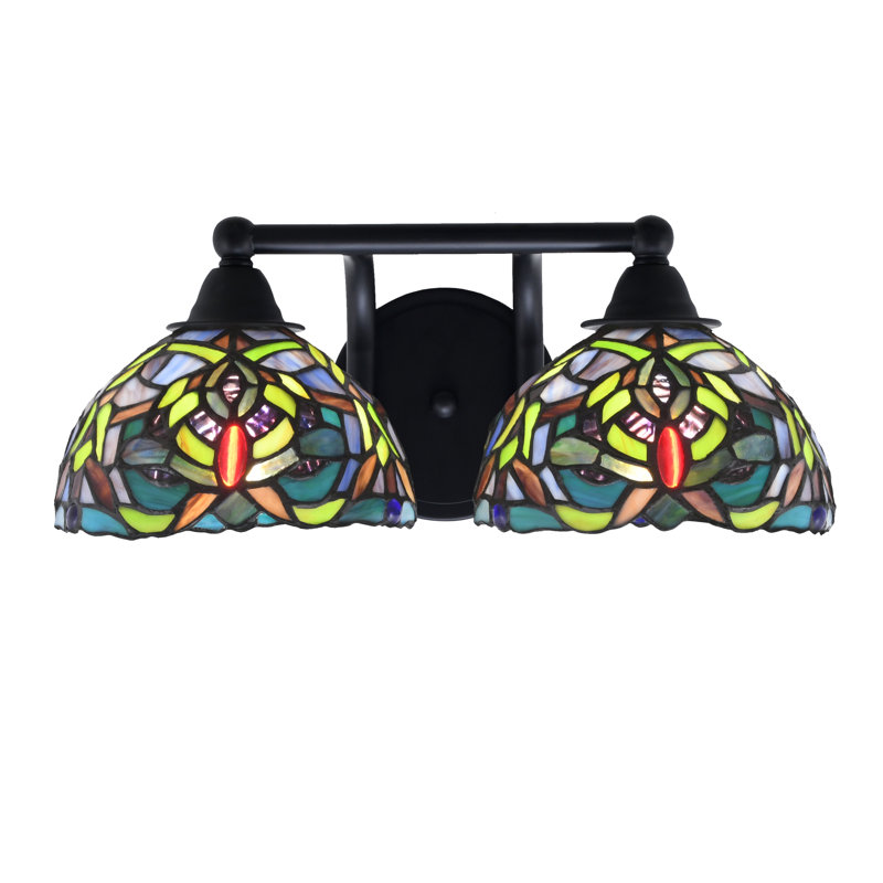 Barre d'éclairage de salle de bain 2 lumières Paramount au fini noir mat avec verre d'art kaléidoscope de 7 po
