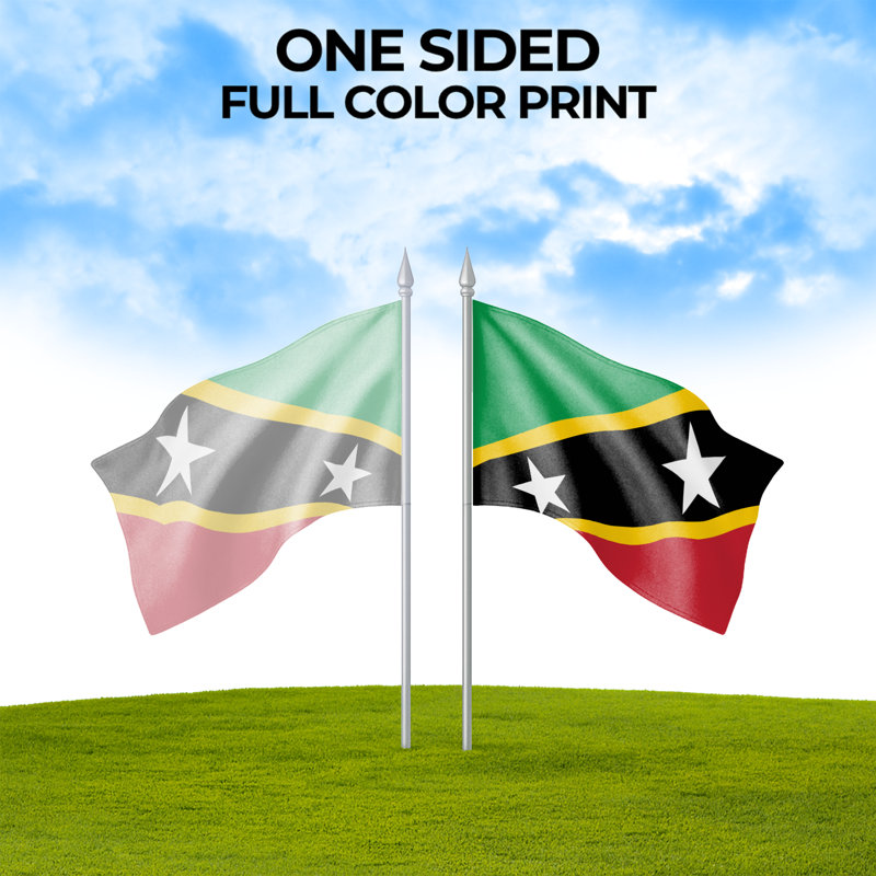 Drapeau extérieur de Saint-Kitts-et-Nevis (1,5 x 2,4 m) - Polyester durable et résistant à la décoloration, double couture, œillets en laiton - Drapeau des Caraïbes imprimé en haute définition