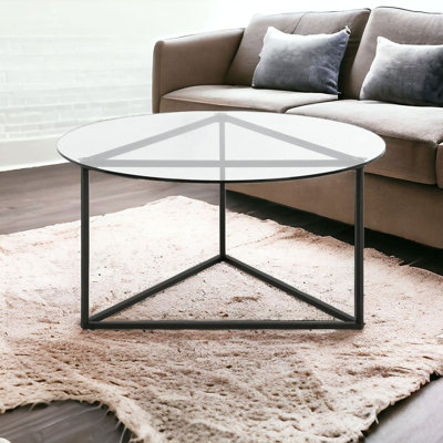 Table basse ronde de 35 po avec plateau en verre en laiton Jenson