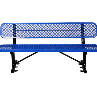 6 Ft. Outdoor Steel Bench With Blue - Ideal For Patio, Lawn, Heavy Perforated Metal , Color Various Spaces & Powder Coated