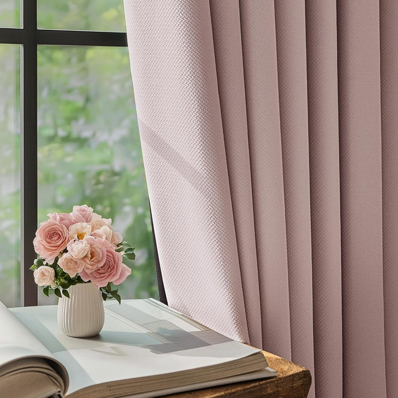 Blush Pink Blackout Curtains, 84-Inch Long Textured Thermal Insulated Drapes, Grommet Room-Darkening Panels For Bedroom & Living Room, 2 Panels