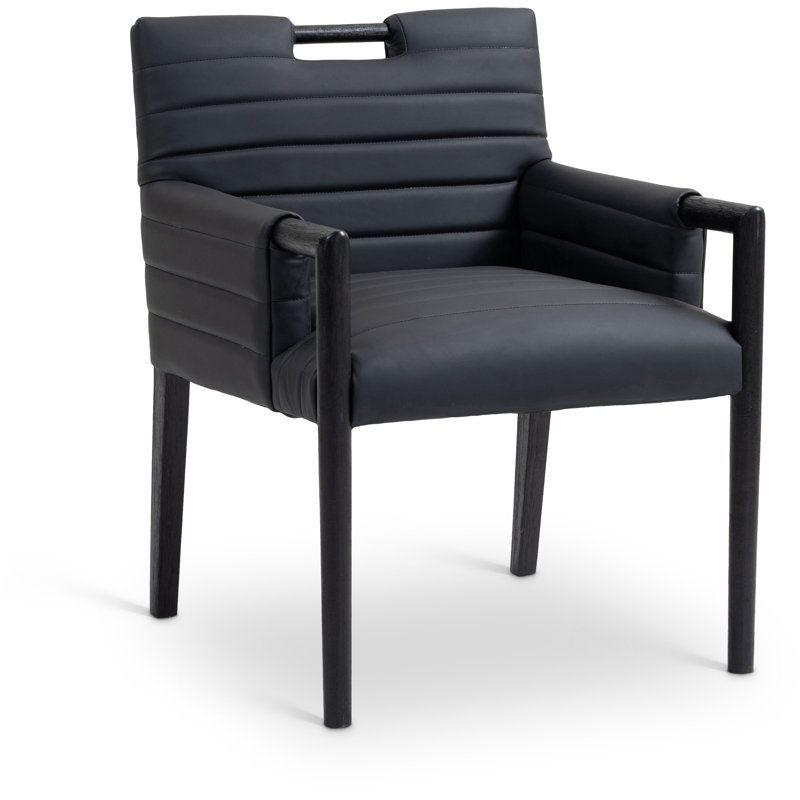 Aimee Vegan Leather Dining Arm Chair, Black Vegan Leather, Black