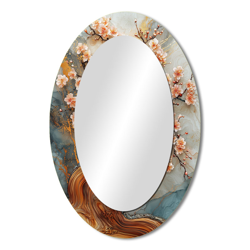 Golden Cherry Blossom Tree Garden Of Ephemeral Beauty II - Large Oval Wall Mirror On Metal, 36" x 24"