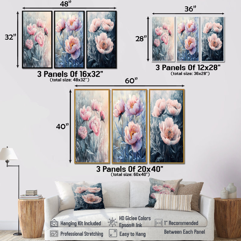 Collection de décorations murales Frosty Field pivoines Elegance I - Jaune, H 28 po x l 36 po, Impression encadrée flottante