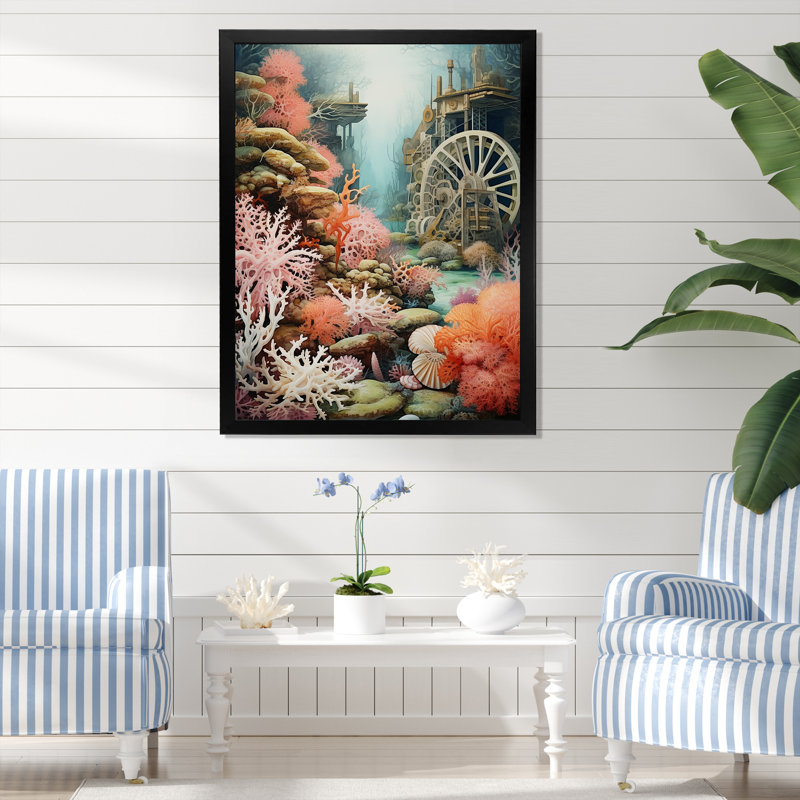 «Coral Pirate Wheel Memory II», reproduction sur toile, Cadre photo noir simple, H 40 po x l 30 po x P 1,5 po