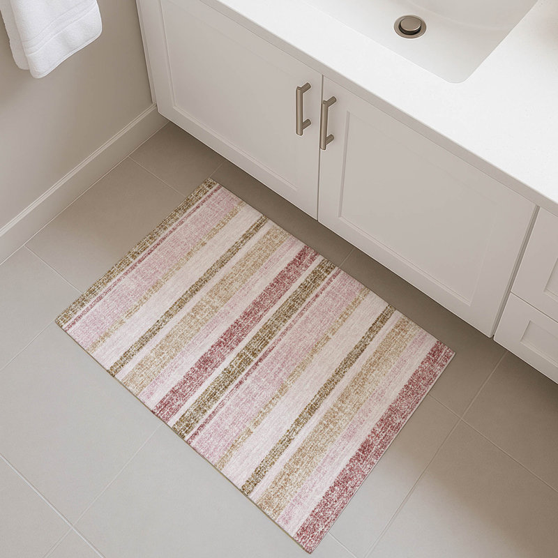 Premium Machine Washable Mayfield AMF2122 Striped Rug, 1'8" x 2'6", Pink
