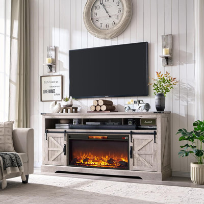 Dilakshika 70"W Farmhouse Fireplace Tv Stand With Sliding Barn Doors