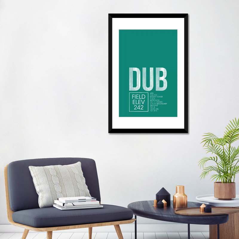 « dublin’traffic control series », art textuel sur toile, H 32 po x l 24 po x P 1 po, Papier d'art encadré noir, Blanc