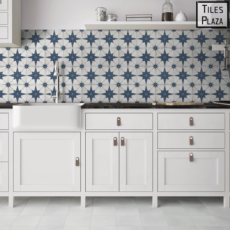 Autocollant de carrelage mural auto-adhésif à motif d'étoile bleue à peler et coller pour les escaliers de cheminée de salle de bain, 10 feuilles