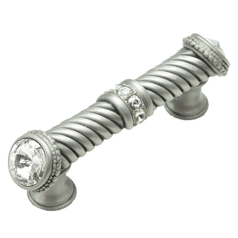 Caché 5 inches c.c. large pull with end & center 7 rivoli Swarovski Clear Crystals in Chalice, 3", Satin