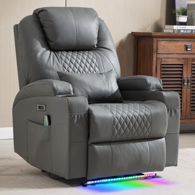Power Recliner Chair with Massage and Heat,Faux Leather Electric Reclining Recliners Chair with LED Lights,Lumbar Pillow,USB Port for Living Room