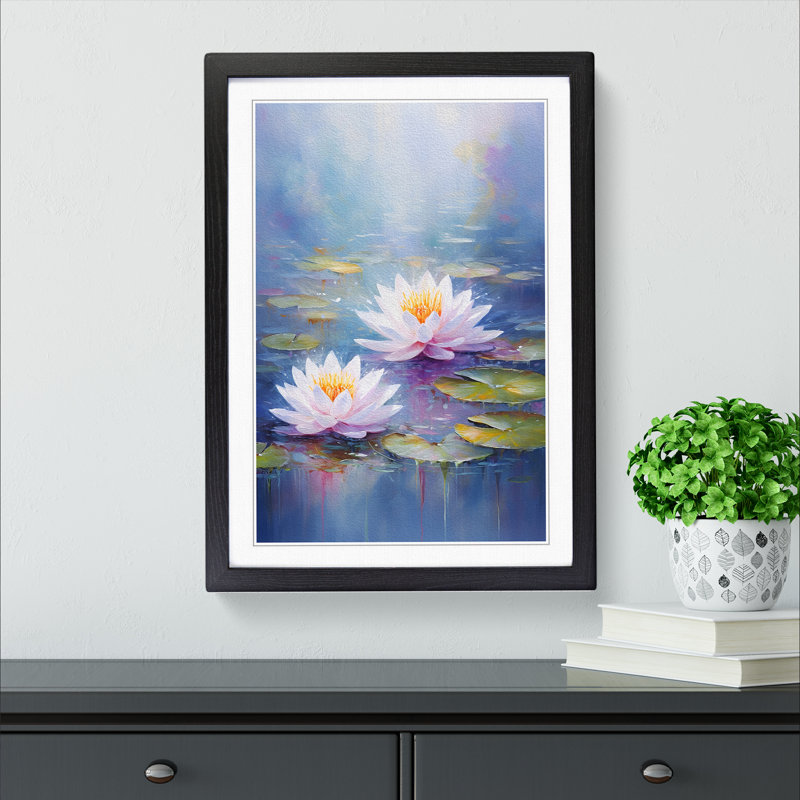 Water Lily Impressionism - Framed Print, 46cm H x 34cm W x 2cm D, Black