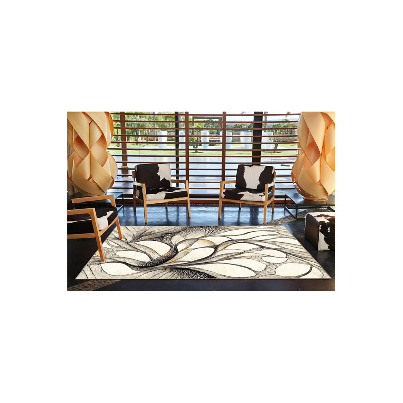 Tapis tissé à motif crème rayé et lavable, Rectangle 3 pi 3 po x 4 pi 11 po