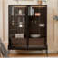 Vitrine de 51,2 po avec 2 tiroirs de rangement, garde-manger autoportant avec portes en verre et éclairage DEL, vitrine avec porte vitrée et tablettes réglables à 4 niveaux