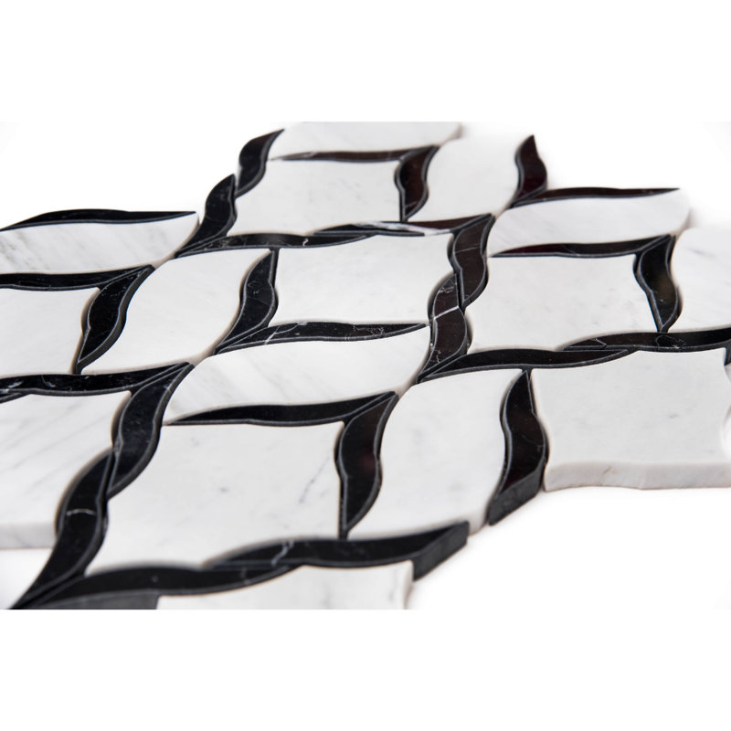 Santorini 1" x 1" Marble Mosaic Floor and Wall Tile, Carrara/Nero