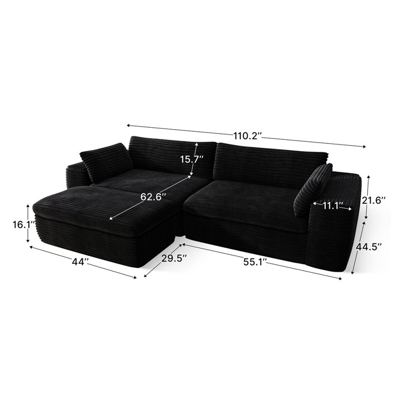 Canapé modulaire Cloud avec méridienne en L, canapé modulaire moderne avec assise profonde, fauteuils rembourrés