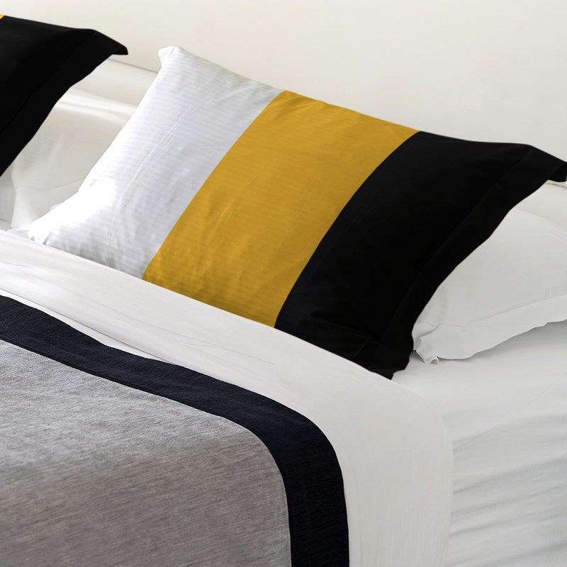 Polyester Striped Sham Set, Standard, White/Pittsburgh Gold/Black, Brushed Polyester