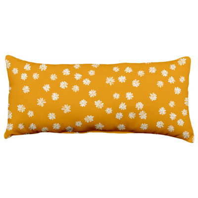 Coussin double face peint fleurs blanches moutarde