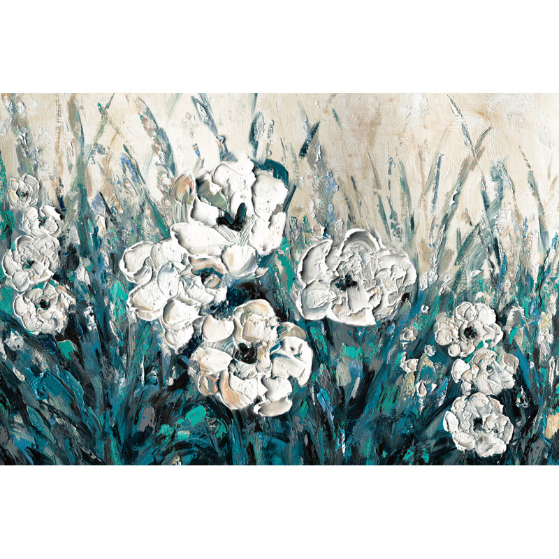 Impasto White Blue Flowers - Wrapped Canvas Art Prints, 20cm H x 30cm W