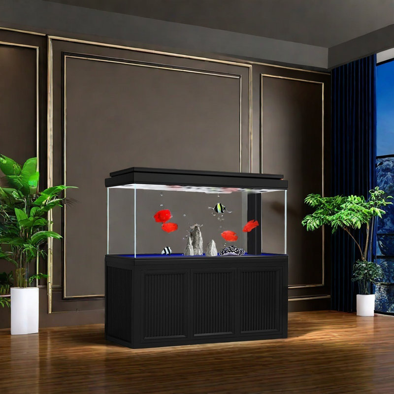 Black Minimalist Rectangular Eco Aquarium Tank, 135 Gallon (66.1" H x 59" W x 19.6" D)