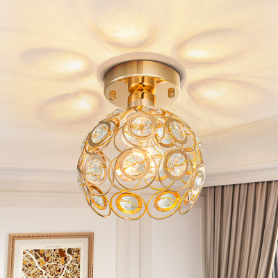 Aloizas 1-Light Crystal Semi Flush Mount Modern Gold Ceiling Lamp