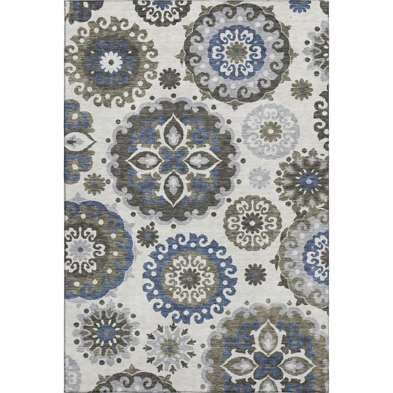 Premium Machine Washable Prisco Pewter Rug, Rectangle 10' x 14'