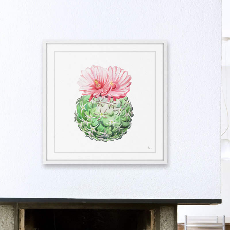« rose fleuring cactus », reproduction de peinture à l’aquarelle encadrée, H 32 po x l 32 po x P 1,5 po