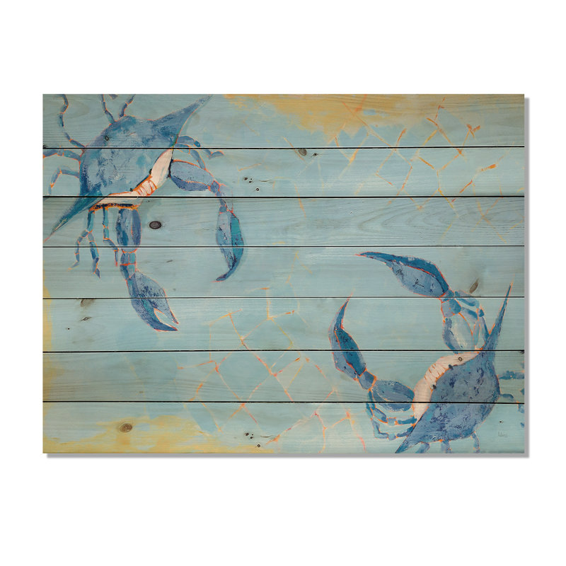 Bataille de crabe côtier bleu - Reproduction nautique et côtière sur bois de pin naturel, H 20 po x l 20 po x P 1 po
