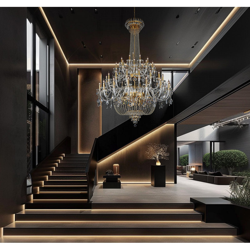 Lustre en cristal classique 64 lumières, Argent