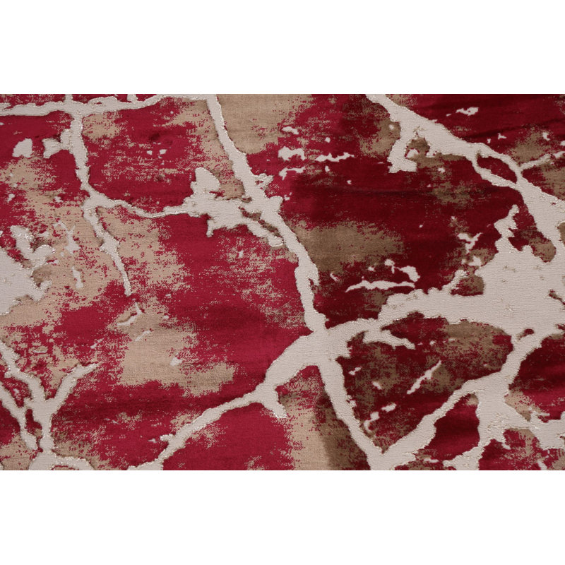 Tapis oriental rouge transitionnel abstrait 3 x 5, Carré 9 pi 10 po