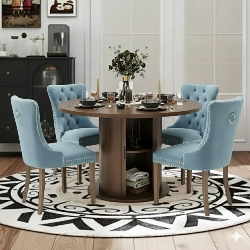 Ensemble de table de salle à manger 5 pièces pour 4 à 6 personnes, Bleu ciel / Brun