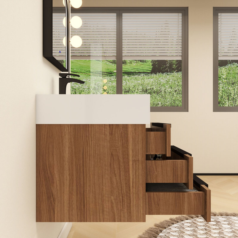 Meuble-lavabo mural simple l 24 po x P 20 po x H 22 po, Bois