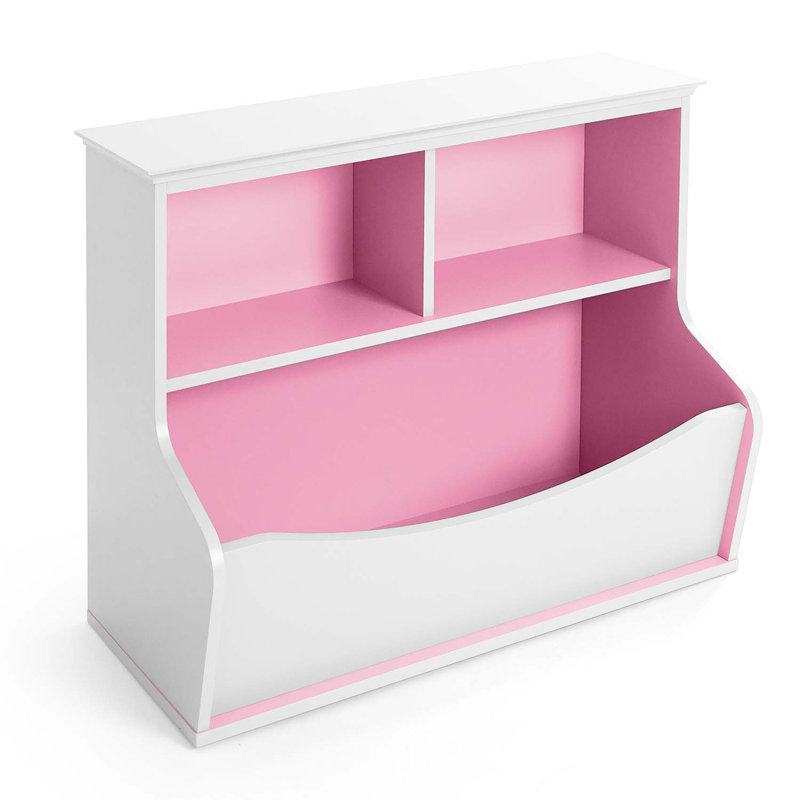 Kids' Toy Storage Organizer, Open Storage Cubby, Multifunctional Book And Toy Storage Cabinet, White/Pink