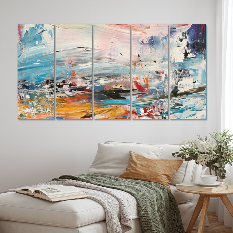 «Beautiful Life Summer Joy Abstract Expression I», art mural abstrait, salon, 5 panneaux égaux