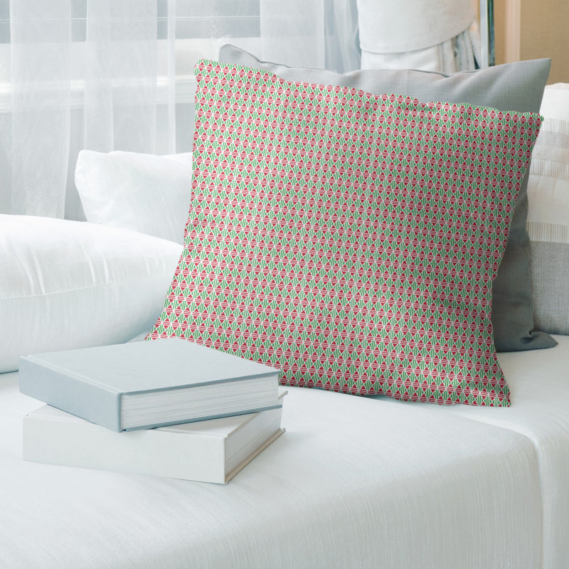 Coussin décoratif géométrique 14 po, 16 po x 1 po, Vert / Rouge
