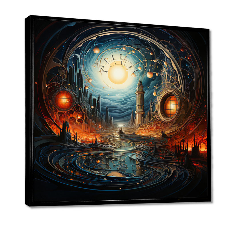 «Eclipse Over Arcadia Mystic Towers», art mural City Fantasy, Toile avec cadre flottant noir, H 16 po x l 16 po x P 1 po