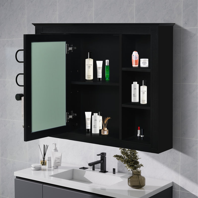 Wall Mounted Medicine Cabinet Mirror Fixed, Black