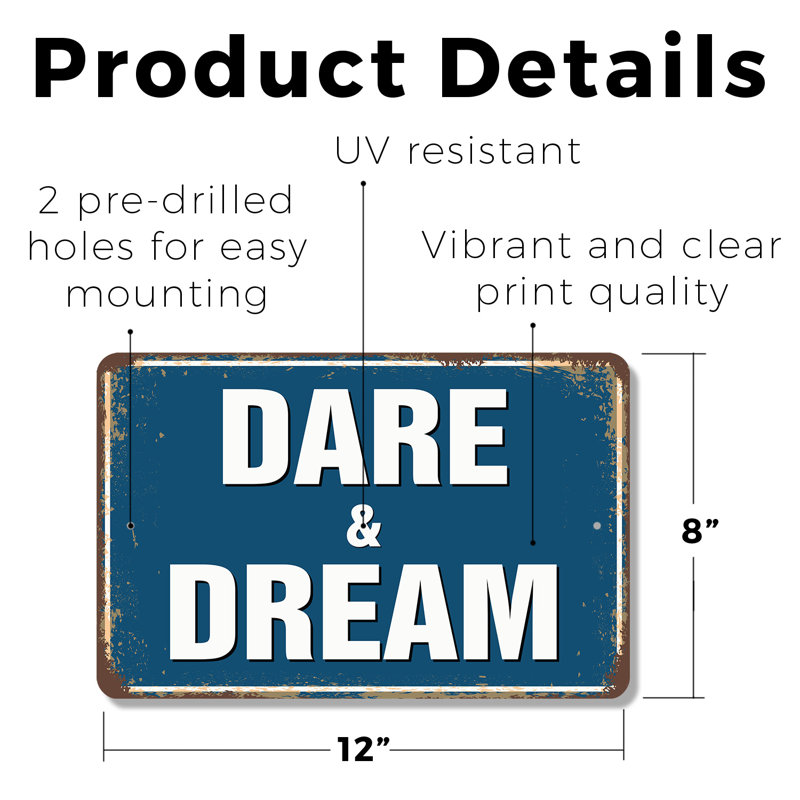 Enseigne en plastique 8 po x 12 po Dare To Dream Street