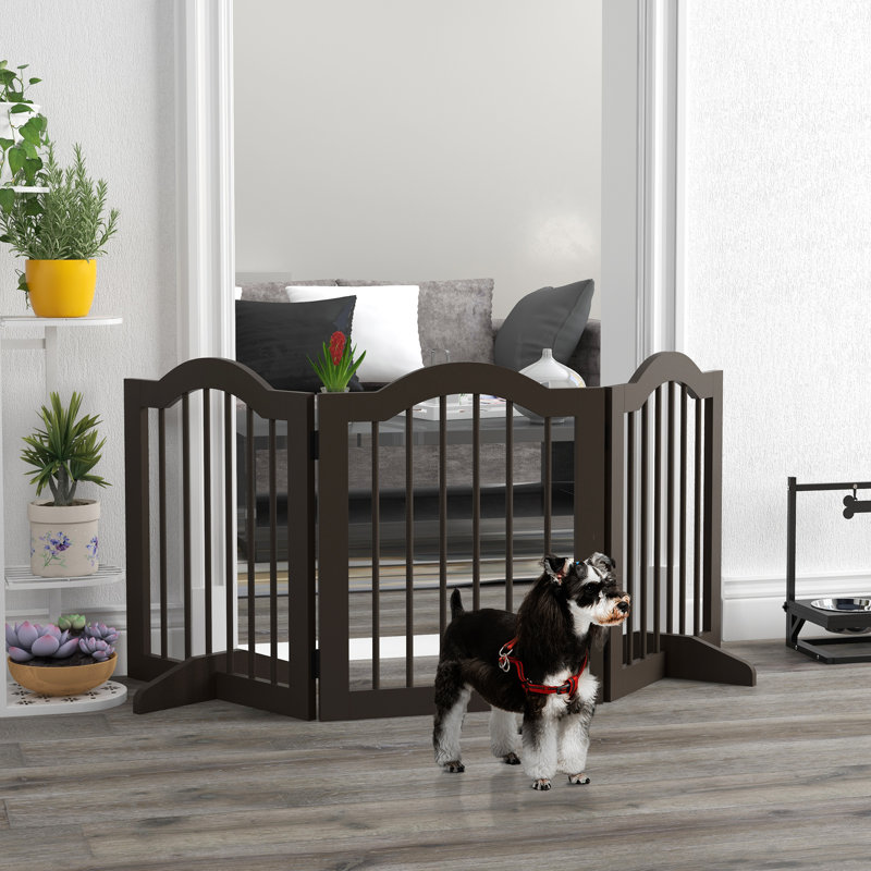 Barrière pour animaux autoportante avec 2 pieds de support, café
